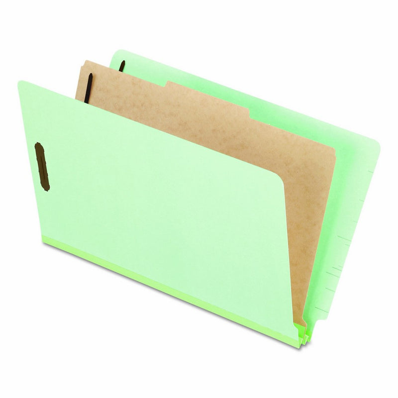Pendaflex Pressboard End-Tab Classification Folders, Legal Size, 1 Divider, 2.5" Expansion, Light Green, Straight Cut, 10/BX (23314)