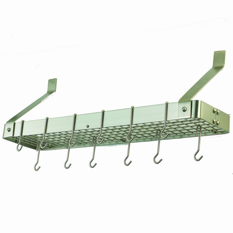 Old Dutch Wall-Mount Bookshelf Pot Rack with Grid & 12 Hooks,Satin Nickel, 36.25" x 9" x 11.5"