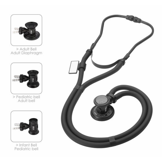 MDF Sprague Rappaport Dual Head Stethoscope with Adult, Pediatric, and Infant convertible chestpiece - All Black (MDF767-BO)