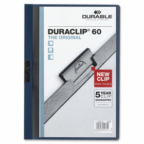 DURABLE Vinyl DuraClip Report Cover with Clip, Letter, Holds 60 Pages, Clear/Navy Blue (221428)