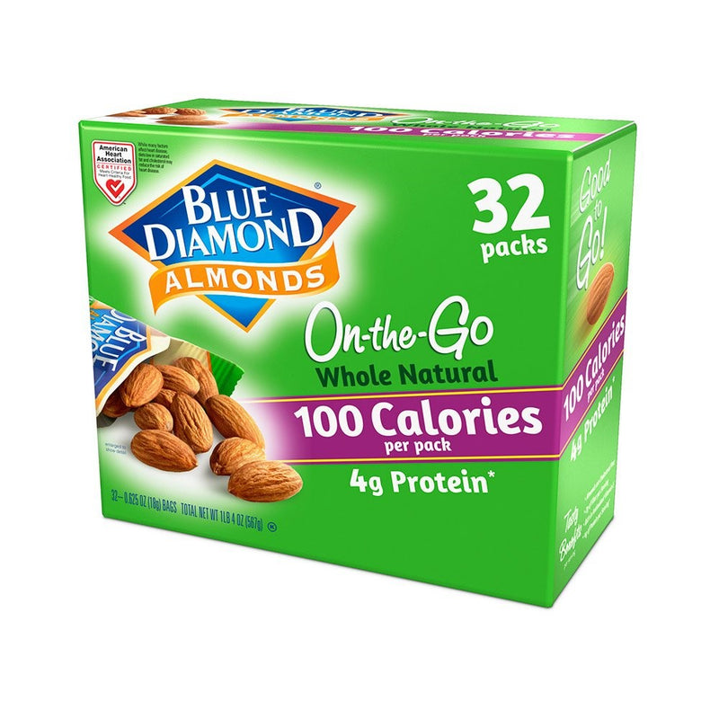 Blue Diamond Almonds 100 Calories Per Bag - 32 Grab and Go Bags,.625 Oz (Individual),20 Oz (net Weight)