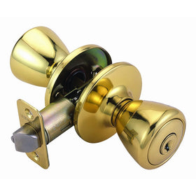Design House 782755 Tulip 2-Way Latch Entry Door Knob, Adjustable Backset, Polished Brass Finish