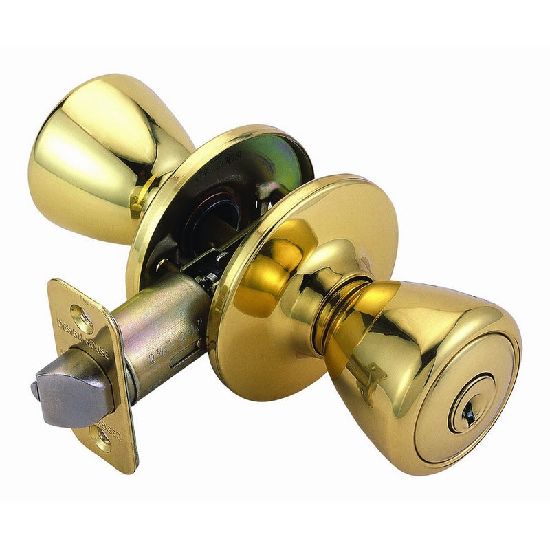 Design House 782755 Tulip 2-Way Latch Entry Door Knob, Adjustable Backset, Polished Brass Finish