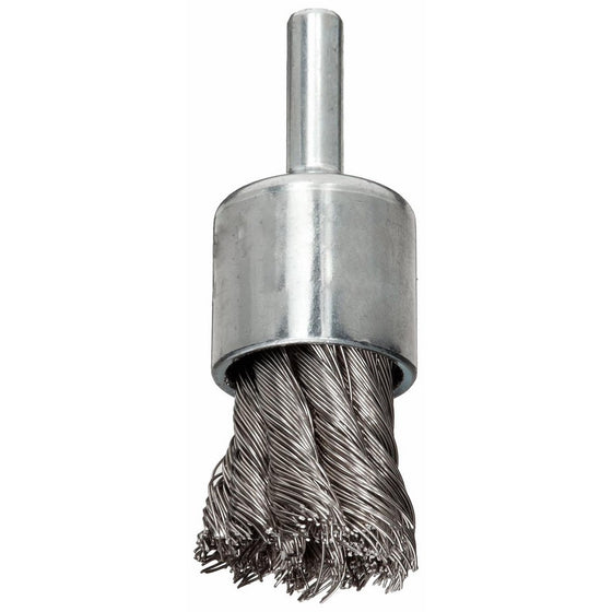 Weiler Wire End Brush, Hollow End, Round Shank, Stainless Steel 302, Partial Twist Knotted, 3/4" Diameter, 0.014" Wire Diameter, 1/4" Shank, 22000 rpm (Pack of 1)