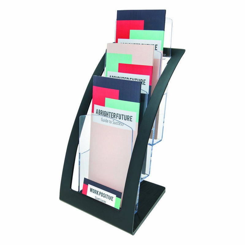 deflecto 693604 Three-Tier Leaflet Holder, 6 3/4w x 6 15/16d x 13 5/16h, Black