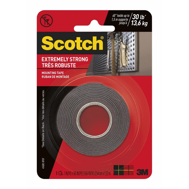 Scotch Extreme Mounting Tape, 1-inch X 60-inches, Black, 1-Roll (414P)