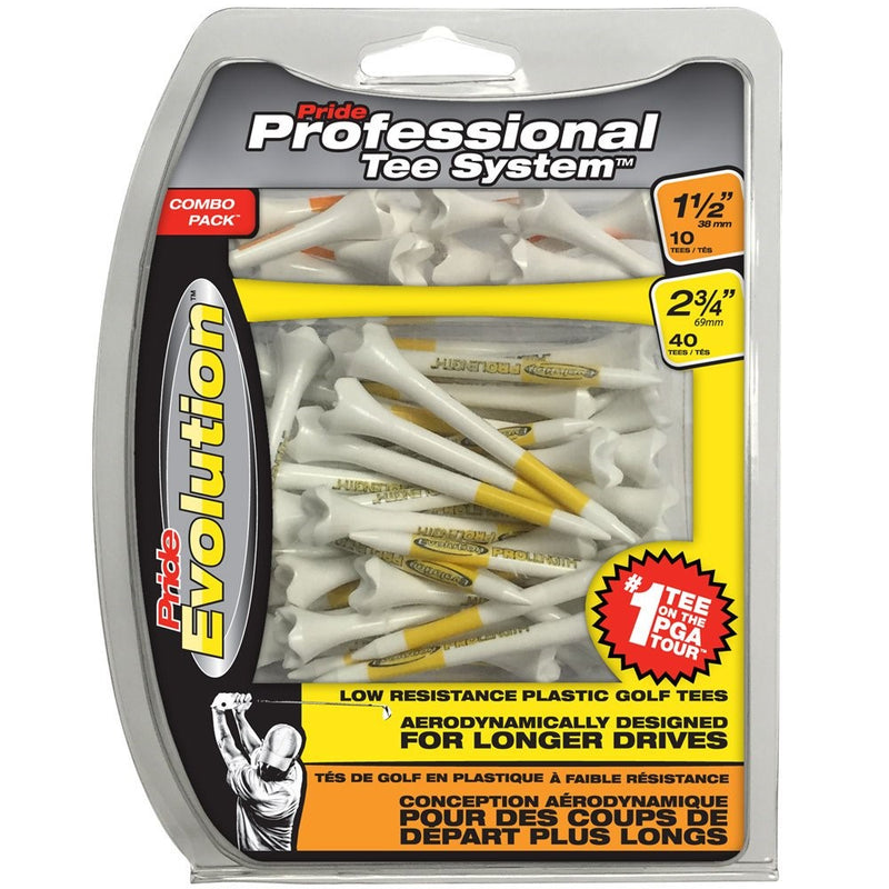 Pride Professional Tee System Evolution Plastic Golf Tees (Pack of 50), 40 Count 2-3/4-Inch 10 Count 1-1/2-Inch
