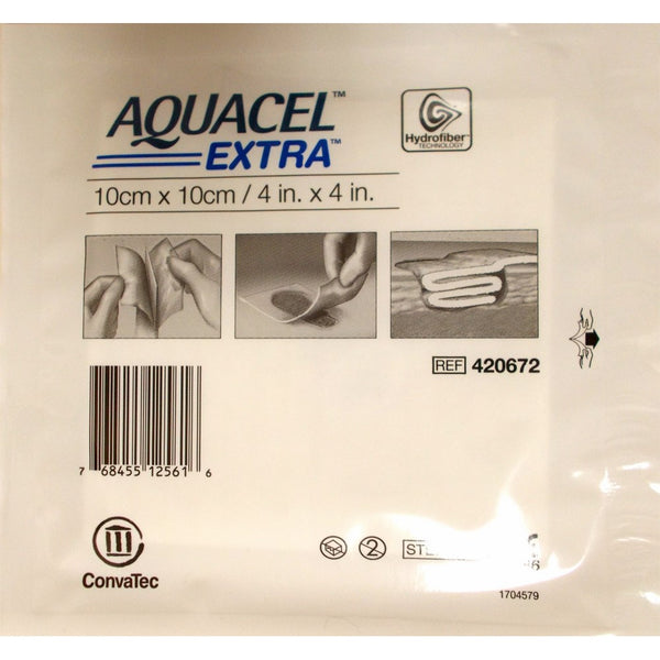 New and Improved AQUACEL EXTRA Hydrofiber Dressing 4" x 4" (10 Per Box)