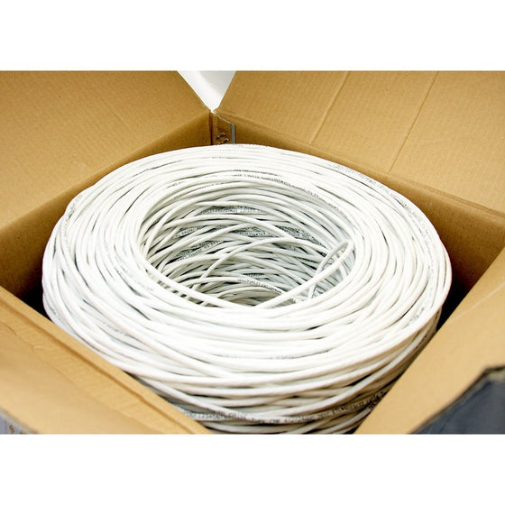 Five Star Cable Cat5e 1000 Ft CMR Rated 24AWG Solid Bare Copper Conductor UTP ETL Listed PVC Network Ethernet Cable - White color