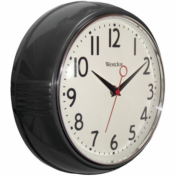 Westclox 32042BK 1950's Retro Black Case Convex Glass Clock, 9.5-Inch