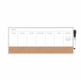U Brands Magnetic Dry Erase/Cork Weekly Calendar Board, 18 x 7.5 Inches, Silver Aluminum Frame