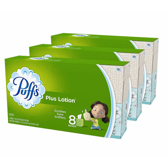 Puffs Plus Lotion Facial Tissues, 24 Cube Boxes (56 Tissues per Box)