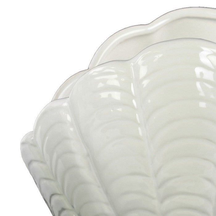 Standing Ceramic Frame Open Clam Seashell Figurine, Set of 2, White