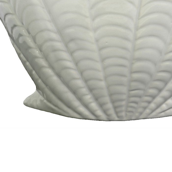 Standing Ceramic Frame Open Clam Seashell Figurine, Set of 2, White