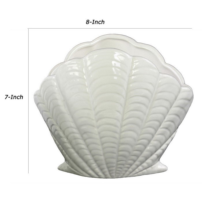 Standing Ceramic Frame Open Clam Seashell Figurine, Set of 2, White