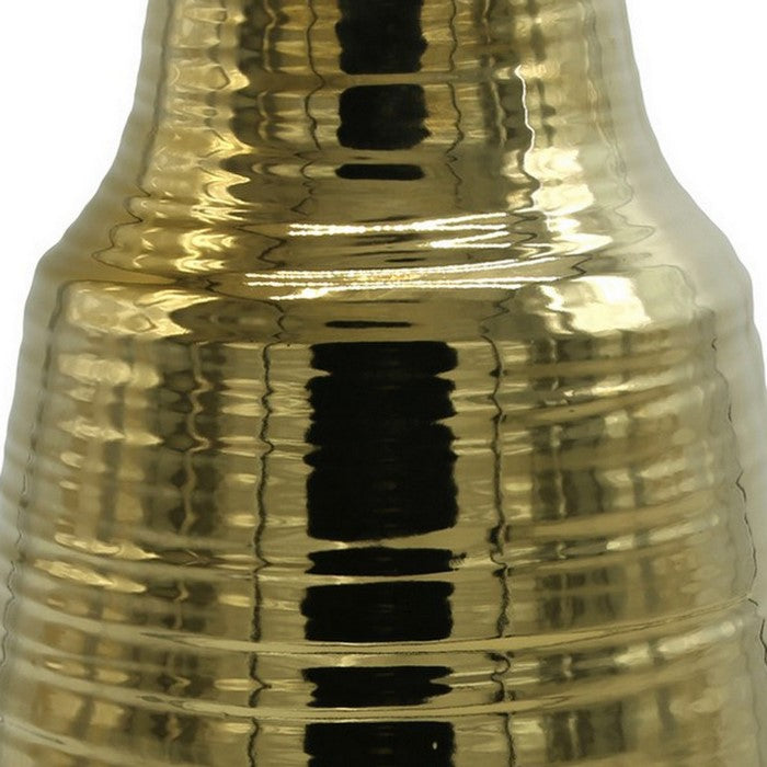 Ceramic Round Vase with Broad Lips and Combed Design, Set of 2, Gold