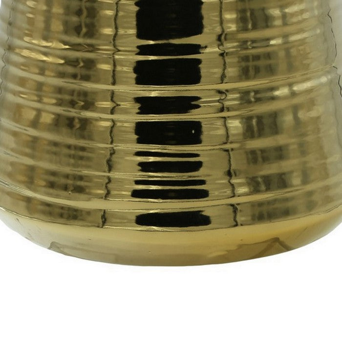 Ceramic Round Vase with Broad Lips and Combed Design, Set of 2, Gold