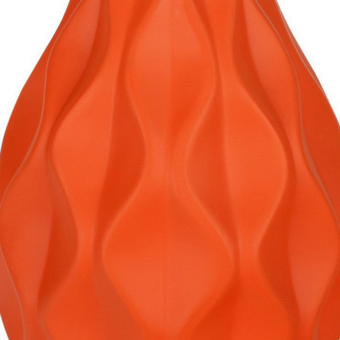 Ceramic Round Bellied Vase with Embossed Wave Design, Set of 2, Orange