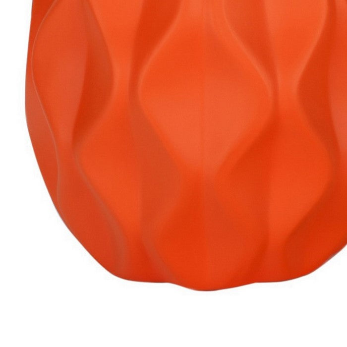 Ceramic Round Bellied Vase with Embossed Wave Design, Set of 2, Orange