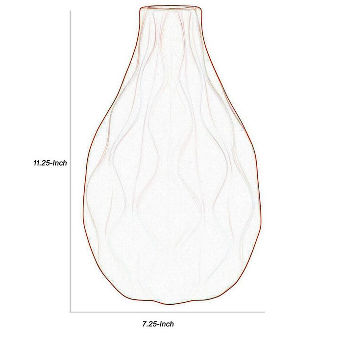 Ceramic Round Bellied Vase with Embossed Wave Design, Set of 2, Orange