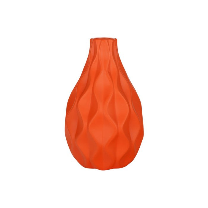Ceramic Round Bellied Vase with Embossed Wave Design, Set of 2, Orange