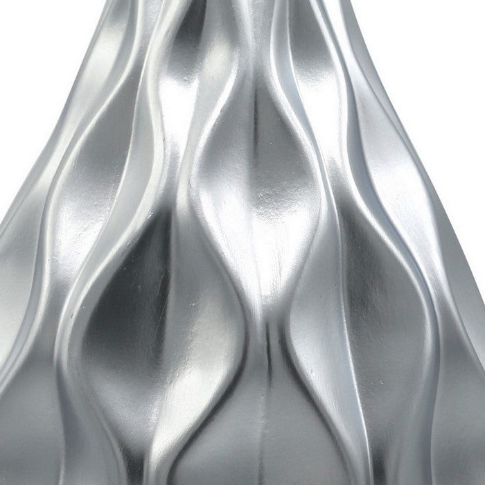 Ceramic Round Bellied Vase with Embossed Wave Design, Set of 2, Silver