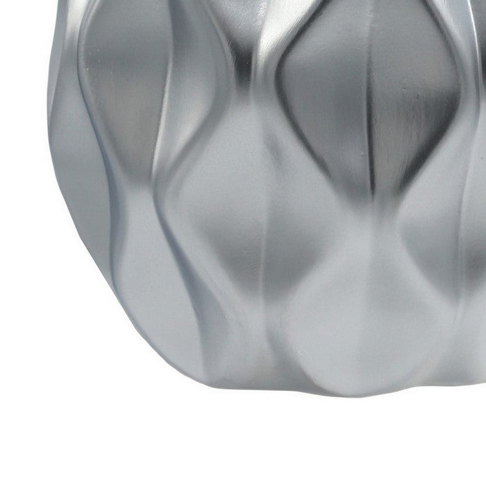 Ceramic Round Bellied Vase with Embossed Wave Design, Set of 2, Silver