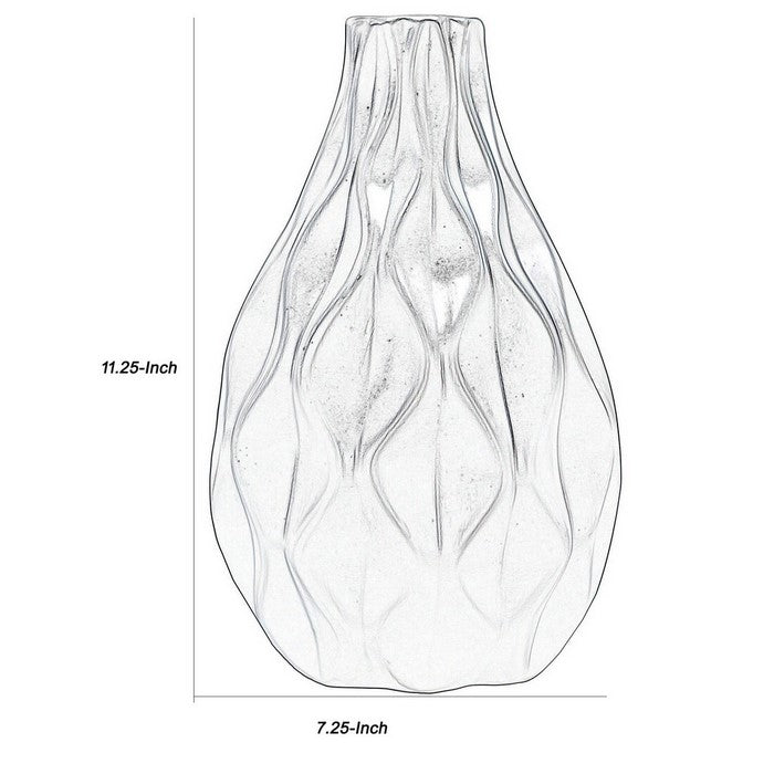 Ceramic Round Bellied Vase with Embossed Wave Design, Set of 2, Silver