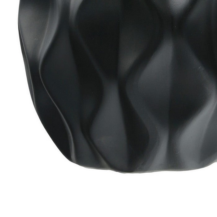 Ceramic Round Bellied Vase with Embossed Wave Design, Set of 2, Black