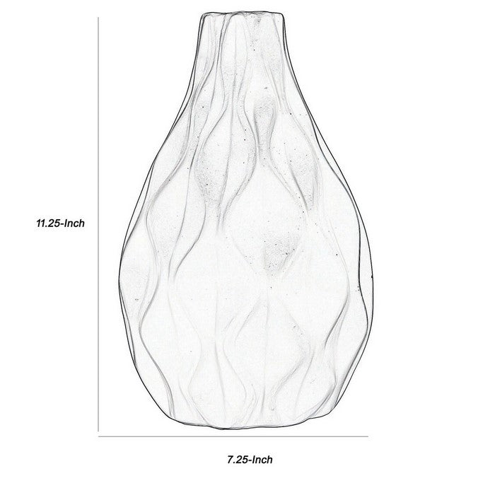 Ceramic Round Bellied Vase with Embossed Wave Design, Set of 2, Black