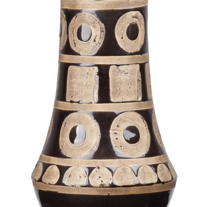 Ceramic Round Vase with Tribal Pattern and Tapered Bottom, Set of 2, Brown