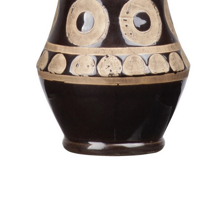 Ceramic Round Vase with Tribal Pattern and Tapered Bottom, Set of 2, Brown