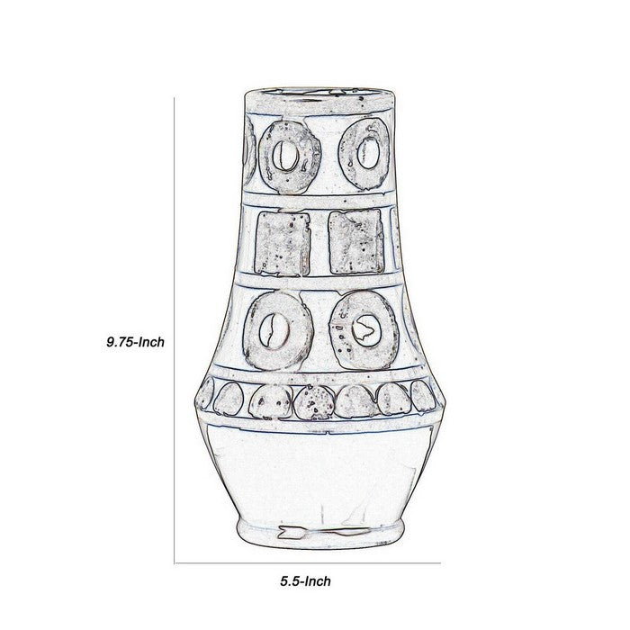 Ceramic Round Vase with Tribal Pattern and Tapered Bottom, Set of 2, Brown
