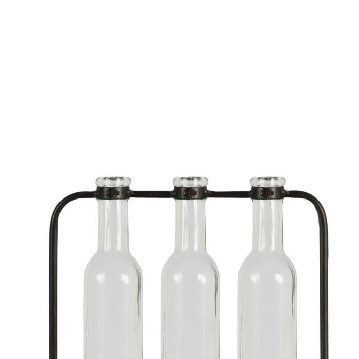 Cluster Hanging Bud Vase Holder with 3 Tall Glass Bottles, Set of 2, Gray