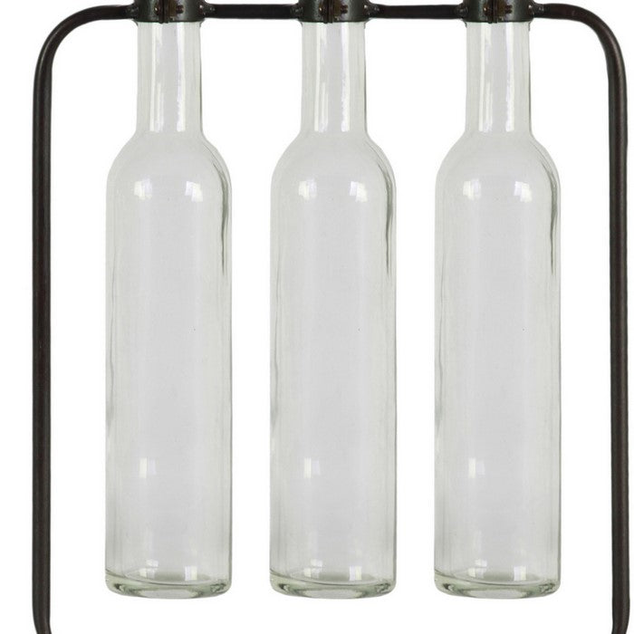 Cluster Hanging Bud Vase Holder with 3 Tall Glass Bottles, Set of 2, Gray