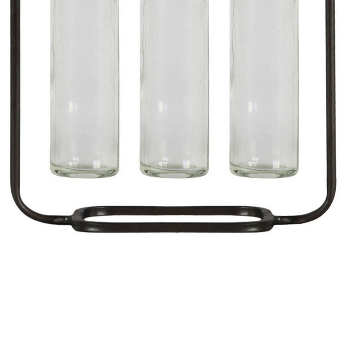 Cluster Hanging Bud Vase Holder with 3 Tall Glass Bottles, Set of 2, Gray