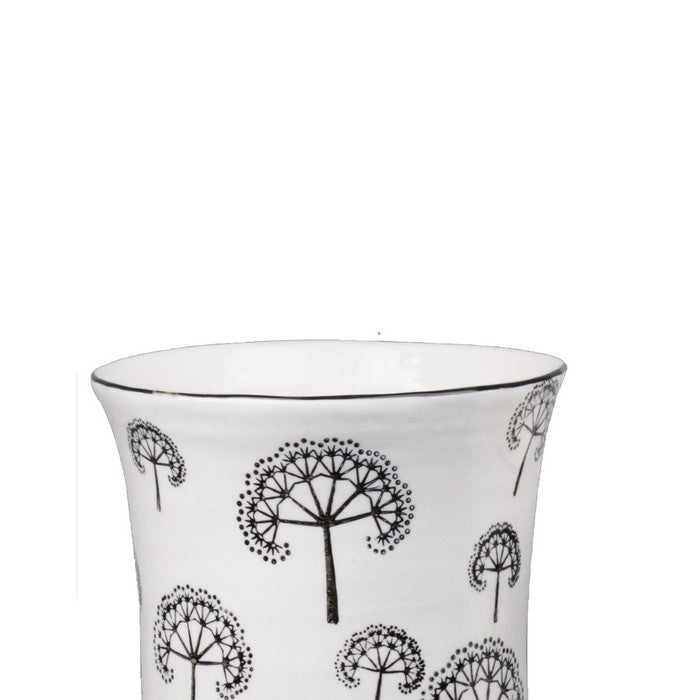 Ceramic Cylindrical Pot with Printed Dandelion Pattern, Set of 4, White