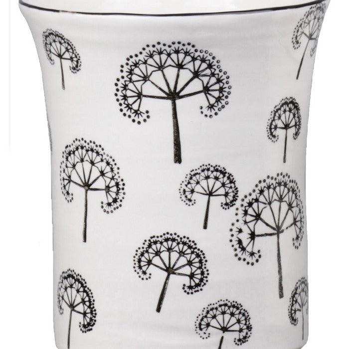 Ceramic Cylindrical Pot with Printed Dandelion Pattern, Set of 4, White