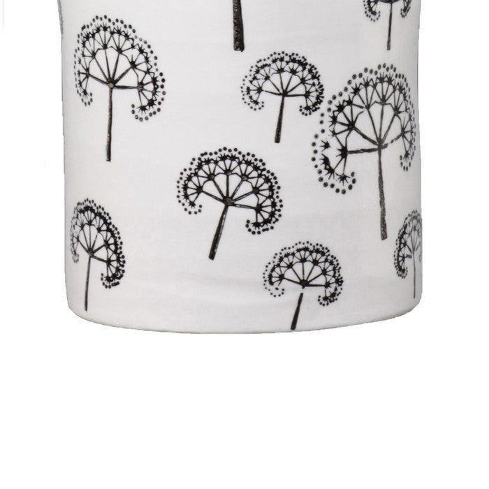Ceramic Cylindrical Pot with Printed Dandelion Pattern, Set of 4, White