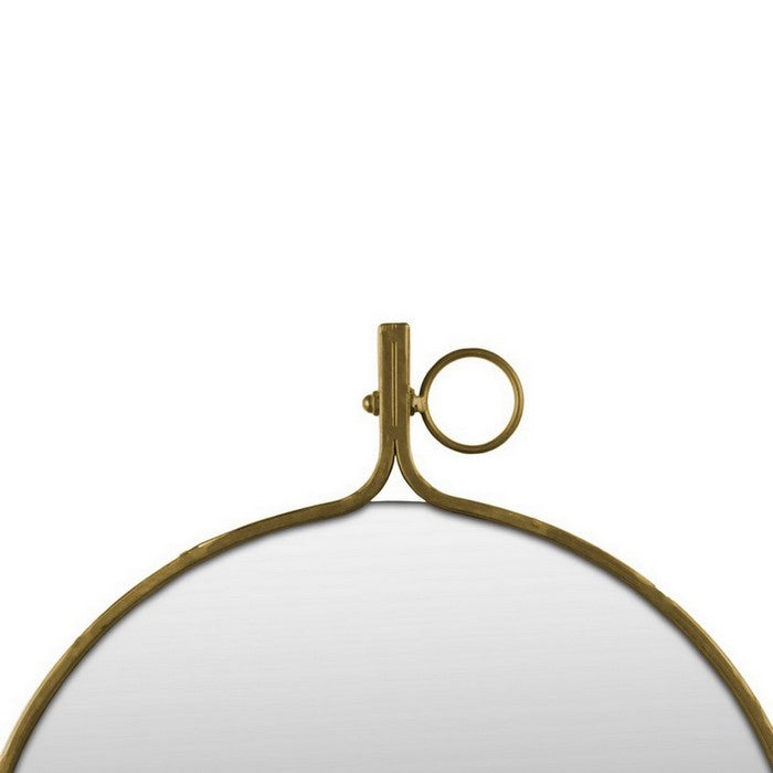 Round Wall Mirror with Metal Rim and Side Hanger, Large, Set of 2, Gold
