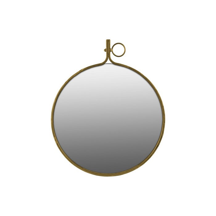 Round Wall Mirror with Metal Rim and Side Hanger, Large, Set of 2, Gold