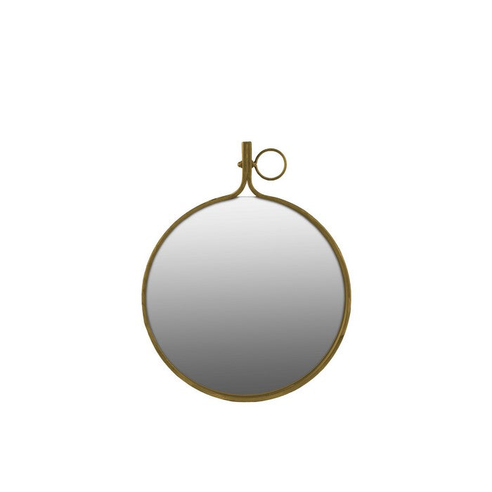 Round Wall Mirror with Metal Rim and Side Hanger, Small, Set of 2, Gold
