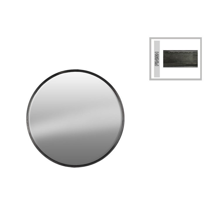 Metal Round Wall Mirror with Tarnished Design, Set of 2, Black