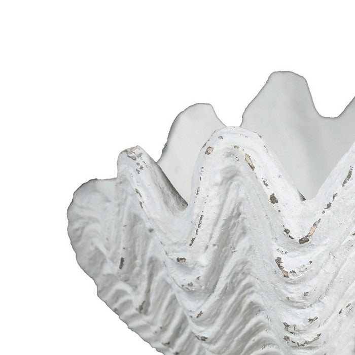 Polyresin Shell Vase with Flat Base and Rough Body, Large, Distressed White