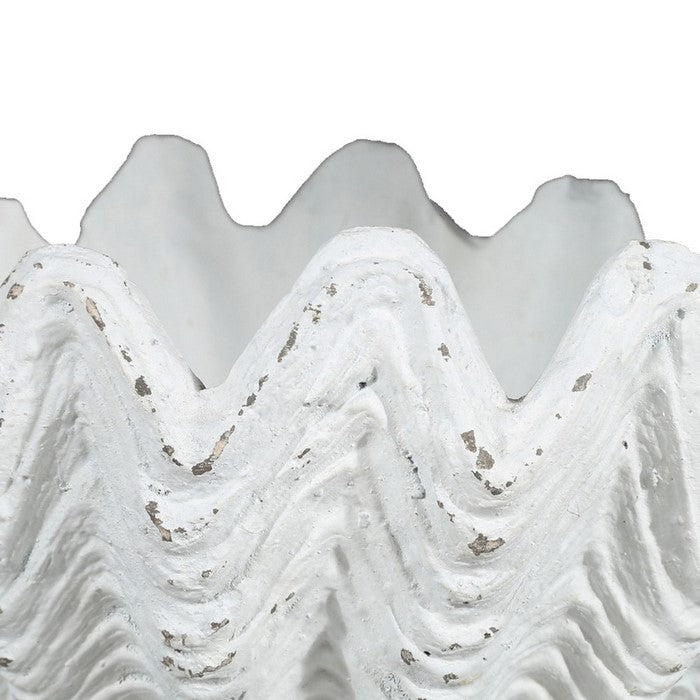 Polyresin Shell Vase with Flat Base and Rough Body, Large, Distressed White