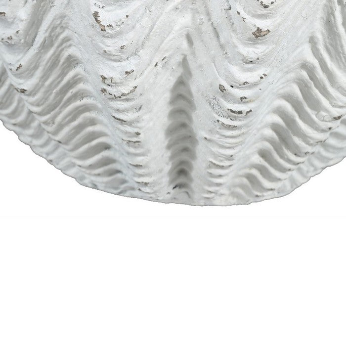 Polyresin Shell Vase with Flat Base and Rough Body, Large, Distressed White