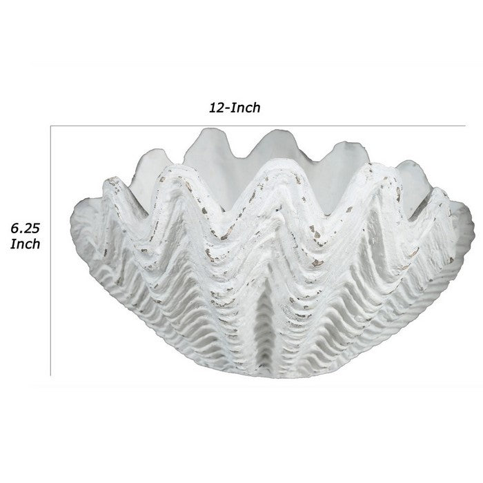 Polyresin Shell Vase with Flat Base and Rough Body, Large, Distressed White