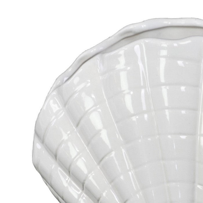 Ceramic Clam Textured Seashell Sculpture, Set of 2, White