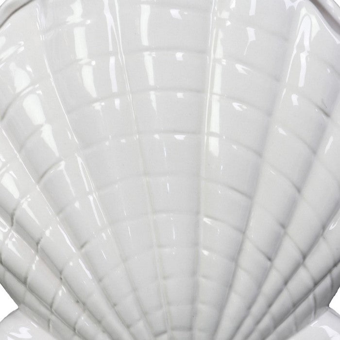 Ceramic Clam Textured Seashell Sculpture, Set of 2, White