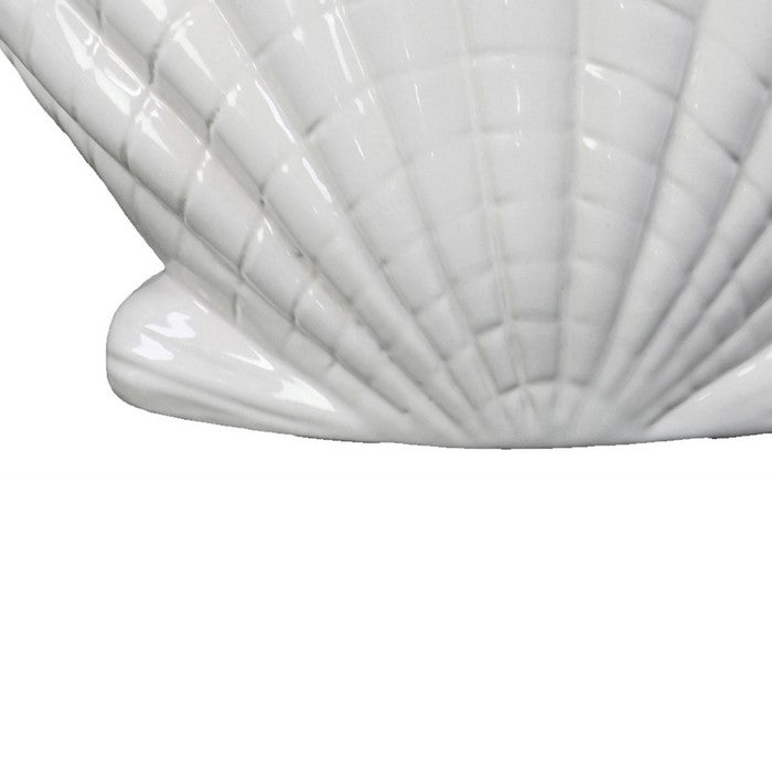 Ceramic Clam Textured Seashell Sculpture, Set of 2, White